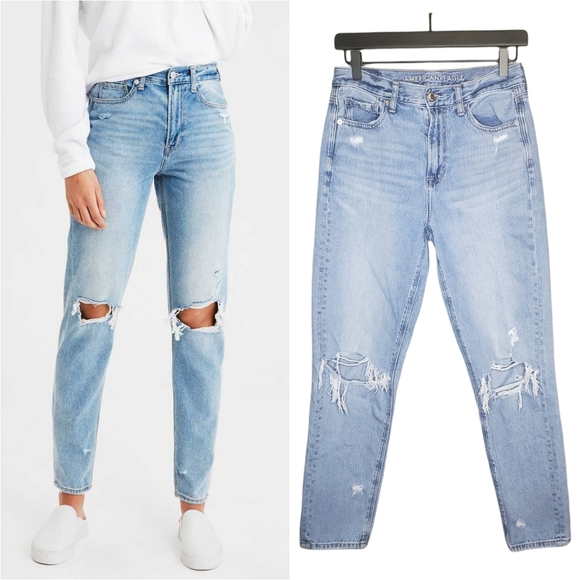 American Eagle Outfitters Denim - AMERICAN EAGLE MOM JEANS RIPPED LIGHT WASH WOMEN'S SIZE 4 EUC